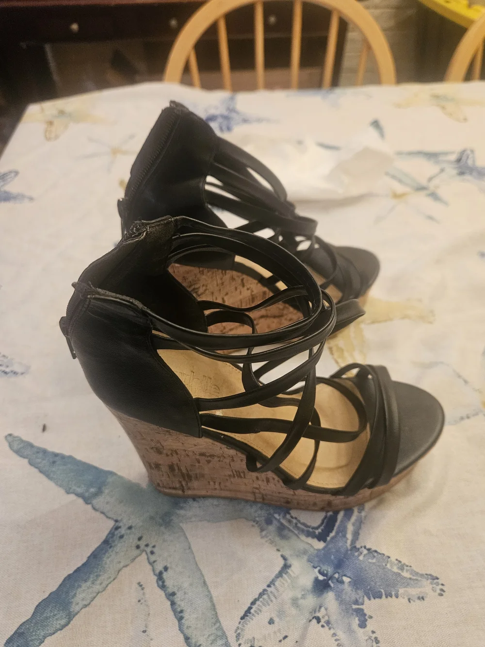 Charlotte Russe Black Strappy Cork Wedge Sandals. Very Good Condition.